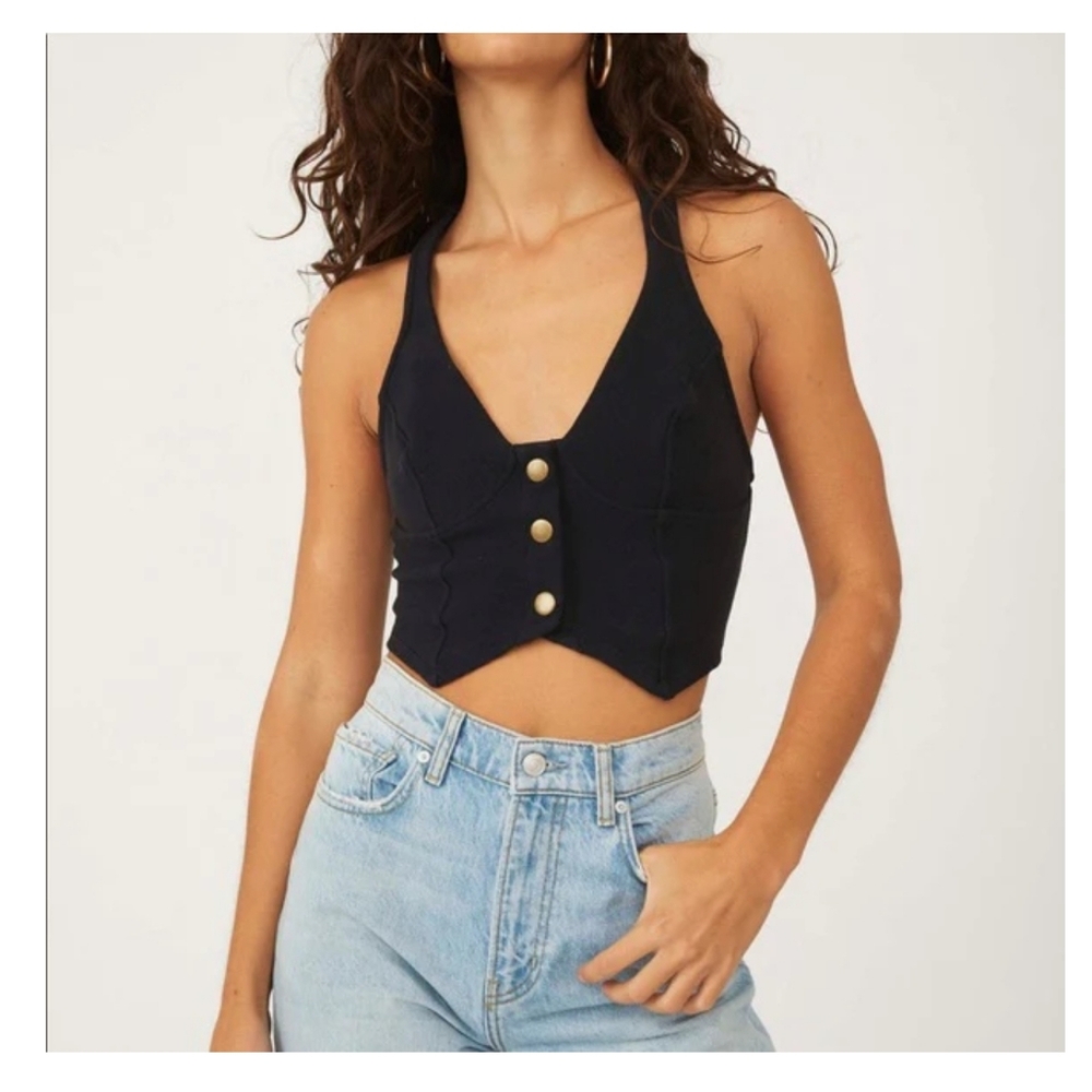 Free People Black Knit Vera Vesty Cami Top Size Medium NWOT